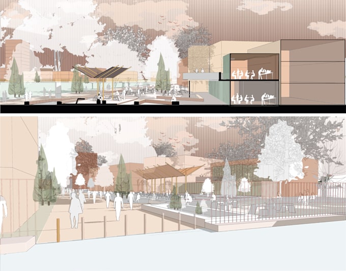 do post digital architectural visualization collage style