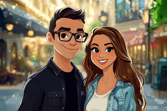 do cartoon disney couple portrait