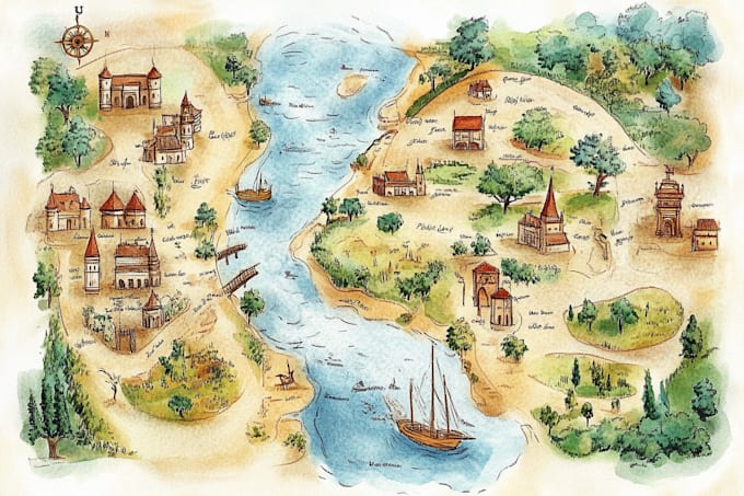 watercolor map illustration just for you