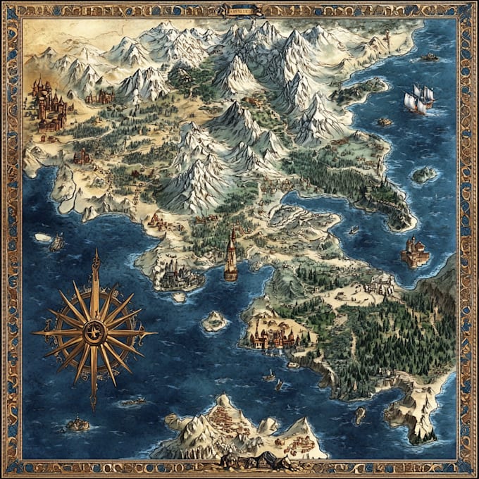 draw line art fantasy map illustration