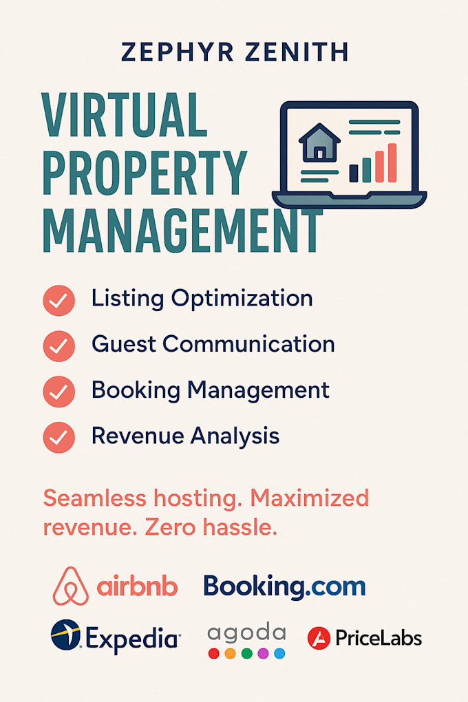 be your virtual property manager for airbnb booking com and expedia etc