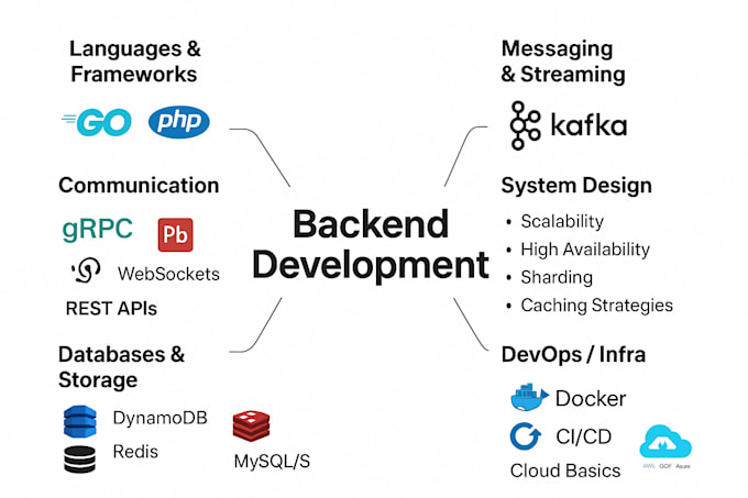 build scalable backend systems using go, python, AWS, kafka, and more