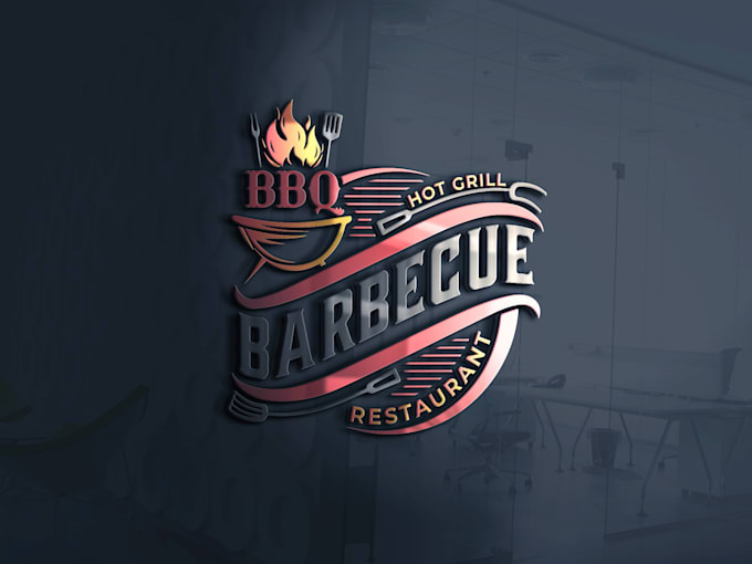 create 3d BBQ fast food restaurant logo design