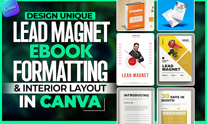 do lead magnet, ebook formatting, workbooks and interior layout design in canva