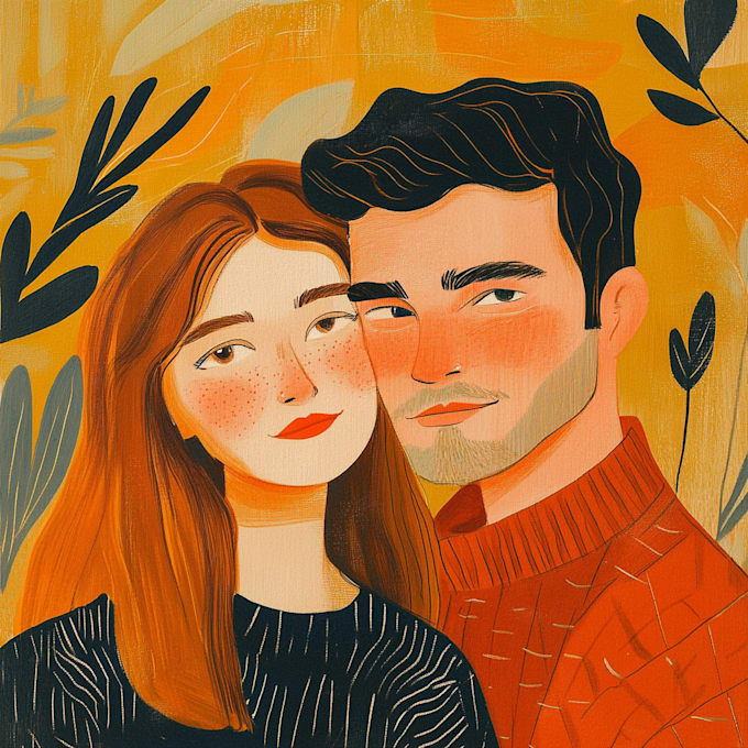 make a cute cartoon couple portrait