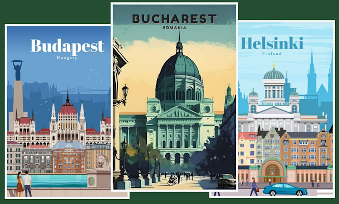 make retro vintage travel poster retro art deco vector landscape illustration