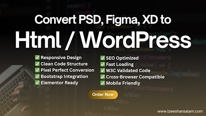 convert PSD, figma to responsive HTML or wordpress website