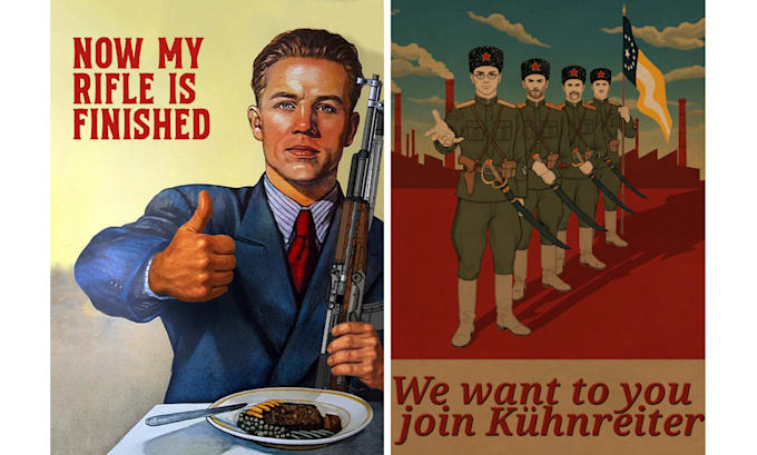 make powerfull illustration in propaganda style