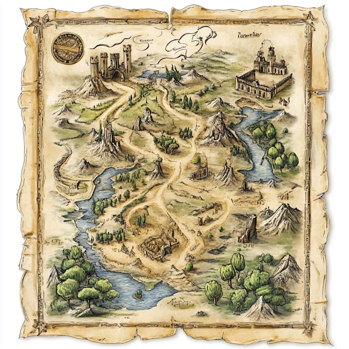 create a fantasy map with digital watercolours