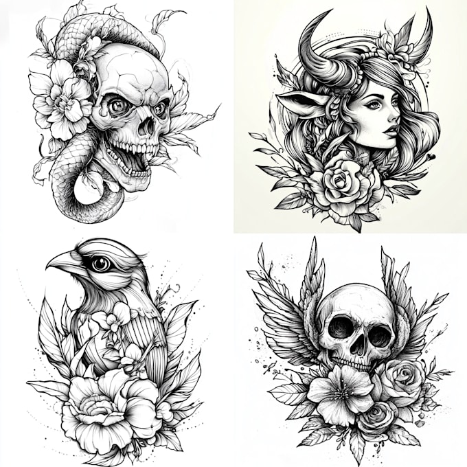design line art traditional tattoo and tshirt design