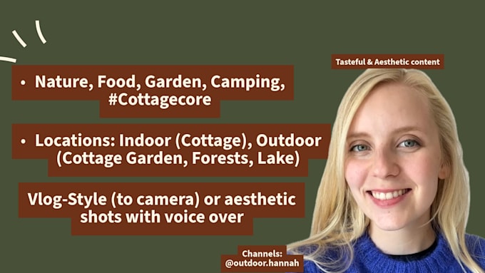 create high end ugc in neutral english at my cottage or in swedish nature