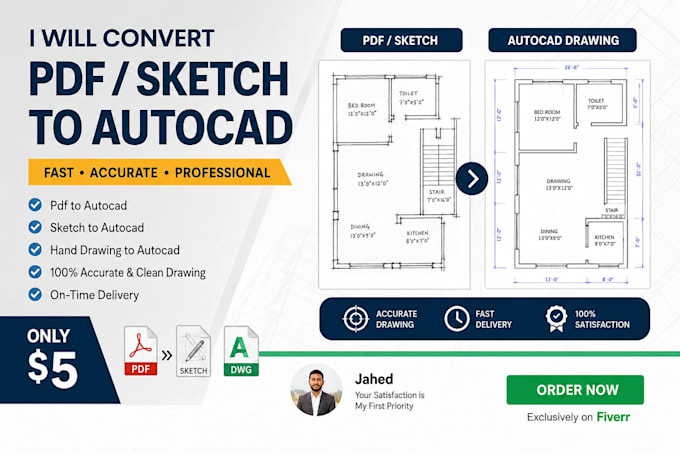 convert PDF to autocad dwg from sketch or image