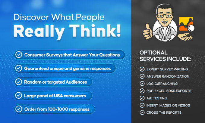 Hire a freelancer to conduct your online survey with up to 500 US consumers
