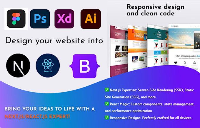 Build responsive website using react js and next js by S_fahmi0801 | Fiverr