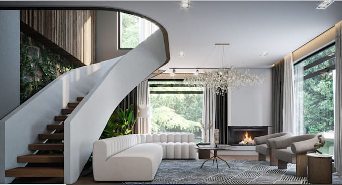 renew 3d minimalist apartment interior,luxury kitchen,bedroom living space revit