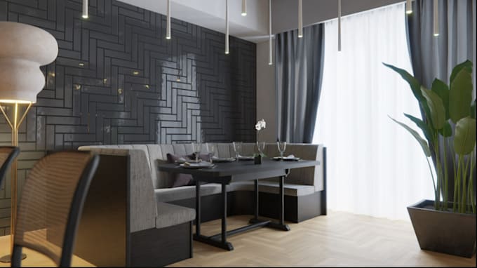 Render 3d restaurant interior design,bar,café, shop,with realistic ...