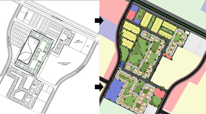 create architecture site plan, layout plan from reference sketch