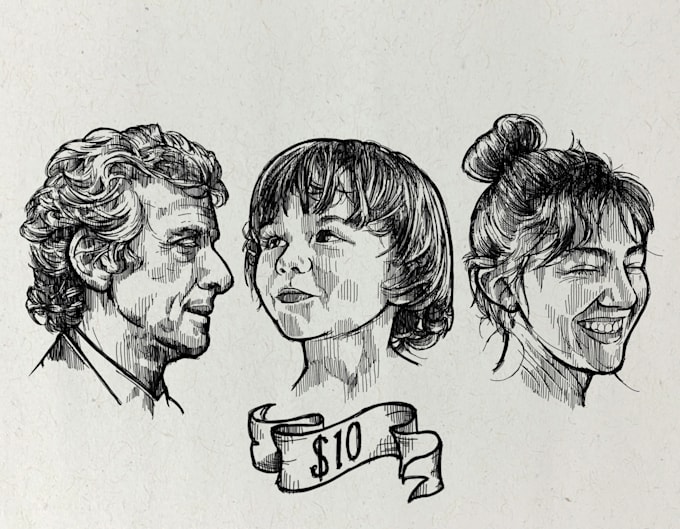 draw your portrait into vintage style ink sketch
