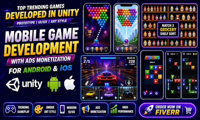 develop a mobile game in unity with ads monetization for android ios