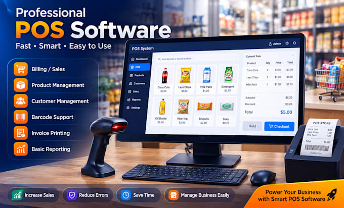 develop pos software, inventory software , stock software