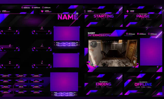 design a professional twitch stream overlay package with logo and panels