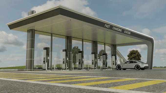 do 3d cgi gas station, filling station, fuel station, petrol station, commercial