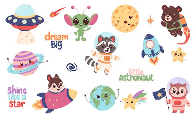 create a custom cute cartoon vector clipart set for any theme