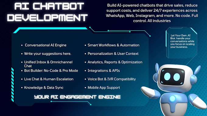 build ai chatbot for website, whatsapp or customer support