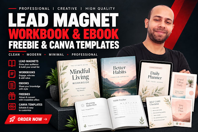 do professional lead magnet, workbook, ebook, freebie and canva template