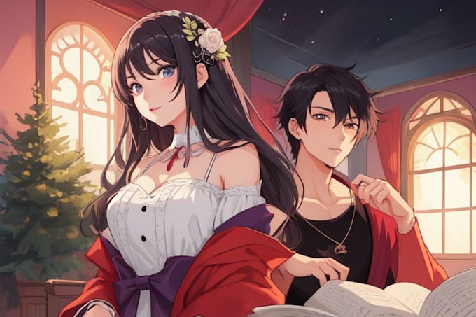 draw anime couple illustration for you