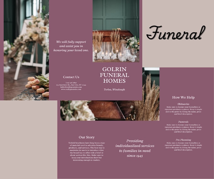 deign creative funeral, obituary flyer on canva