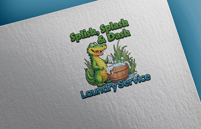 design a fun mascot animal logo laundry or cleaning service