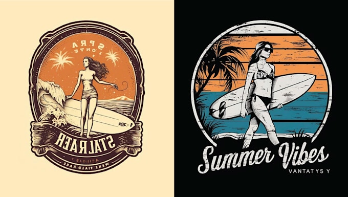 make vintage hand drawn summer surfing beach logo