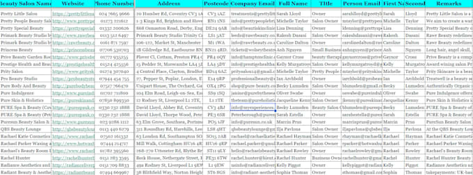 make a list of contacts, find email address, web researchs