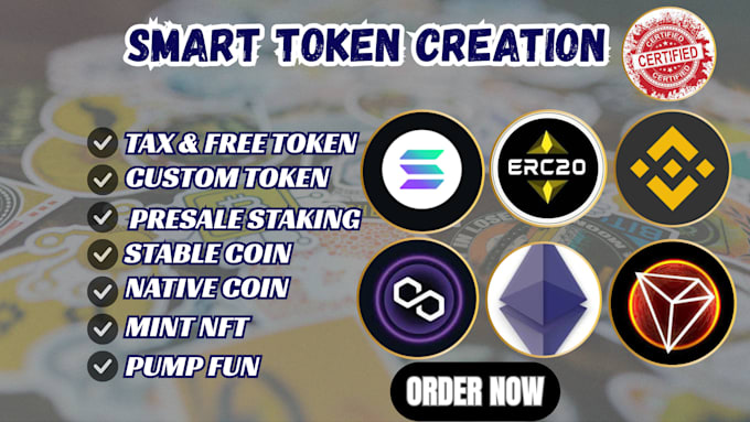 customize token creation, erc20, binance, bep20, sui solana, base smart contract