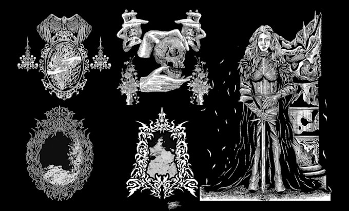 create dark art, metal, gothic illustration
