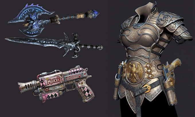 create a custom cosplay 3d sword armor helmet props for 3d printing