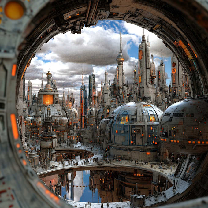 Do a sci fi art of science fiction city concept art illustration by ...