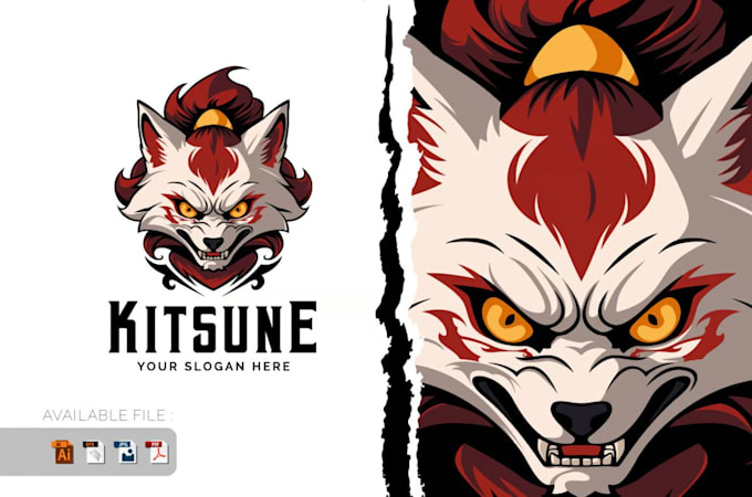make kitsune mask fox mascot logo design