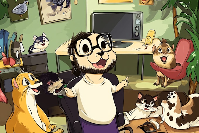 create hand drawn animal cartoon illustration with my style