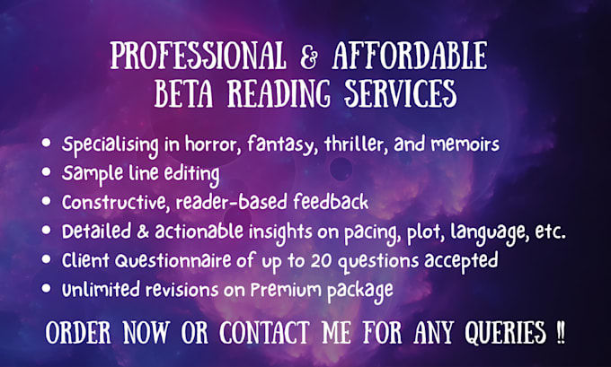 beta read and your ebook and give feedback fast