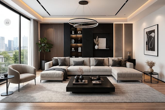 design and decor a minimalist living room interior with realistic 3d visualizion
