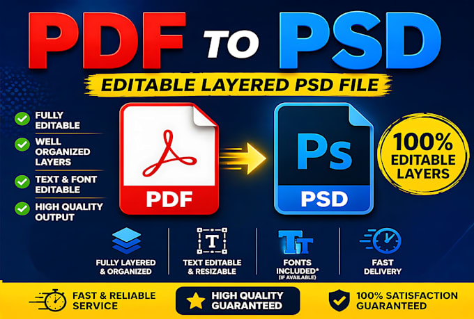 convert PDF to a fully editable layered PSD with fonts