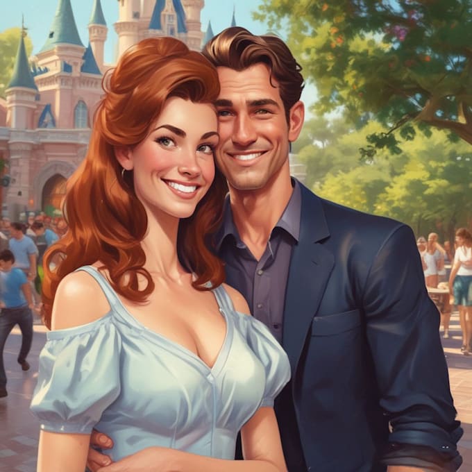 draw couples cartoon portrait in disney style