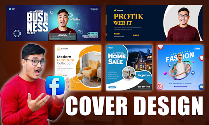 design facebook cover photo and logo, youtube banner, linkedin cover