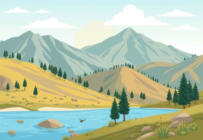 create flat landscape illustration of nature and background vector art