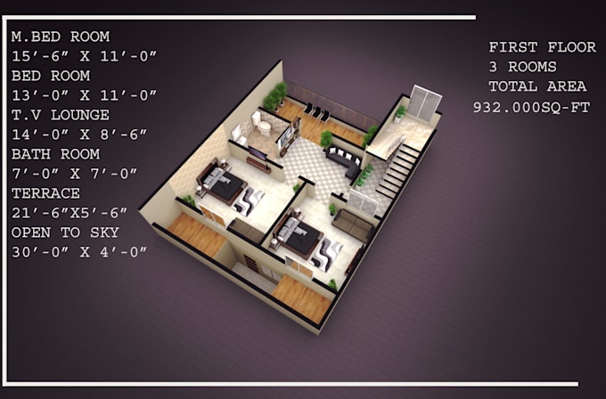 do 3d floor plans with texture and furniture or walk through