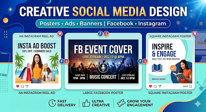 design creative social media posters, ads and banners for facebook, insta