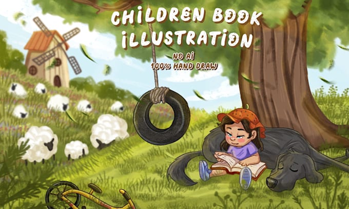 draw whimsical children book illustration and cover