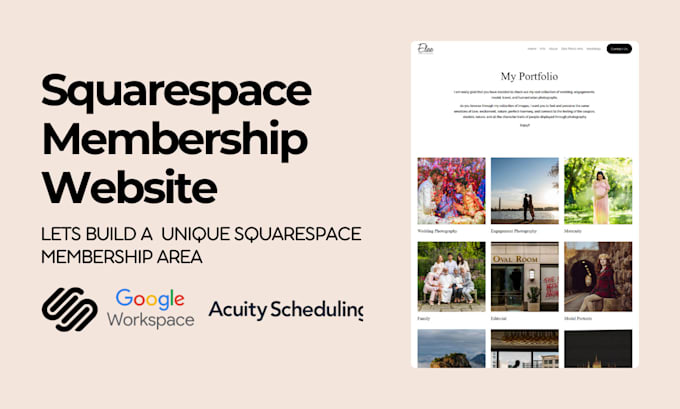 develop custom squarespace landing page, member area for your business